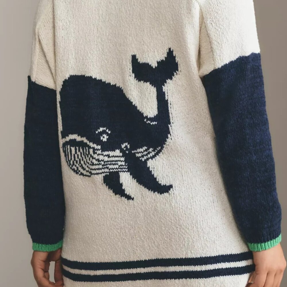 Anthropologie Maeve Nautical Buoy Cardigan Sweater Whale Seahorse 3X NWT Plus - Picture 7 of 10